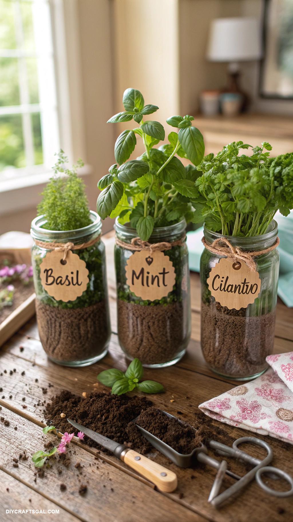 beginner diy crafts Mason jar herb garden