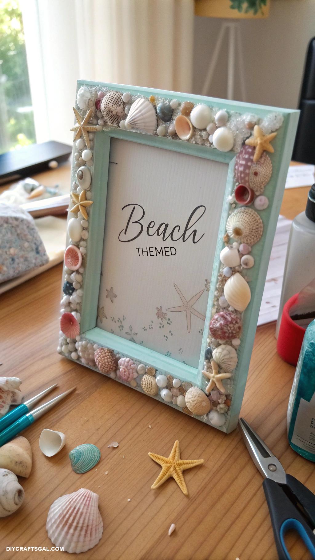 beginner diy crafts Photo frame decorated with seashells