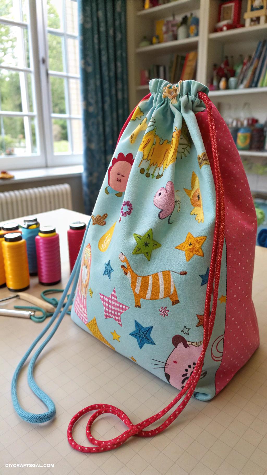 beginner sewing projects Basic drawstring backpack for kids
