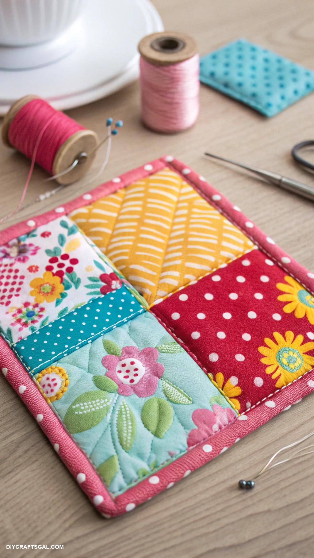beginner sewing projects Patchwork coasters from fabric scraps