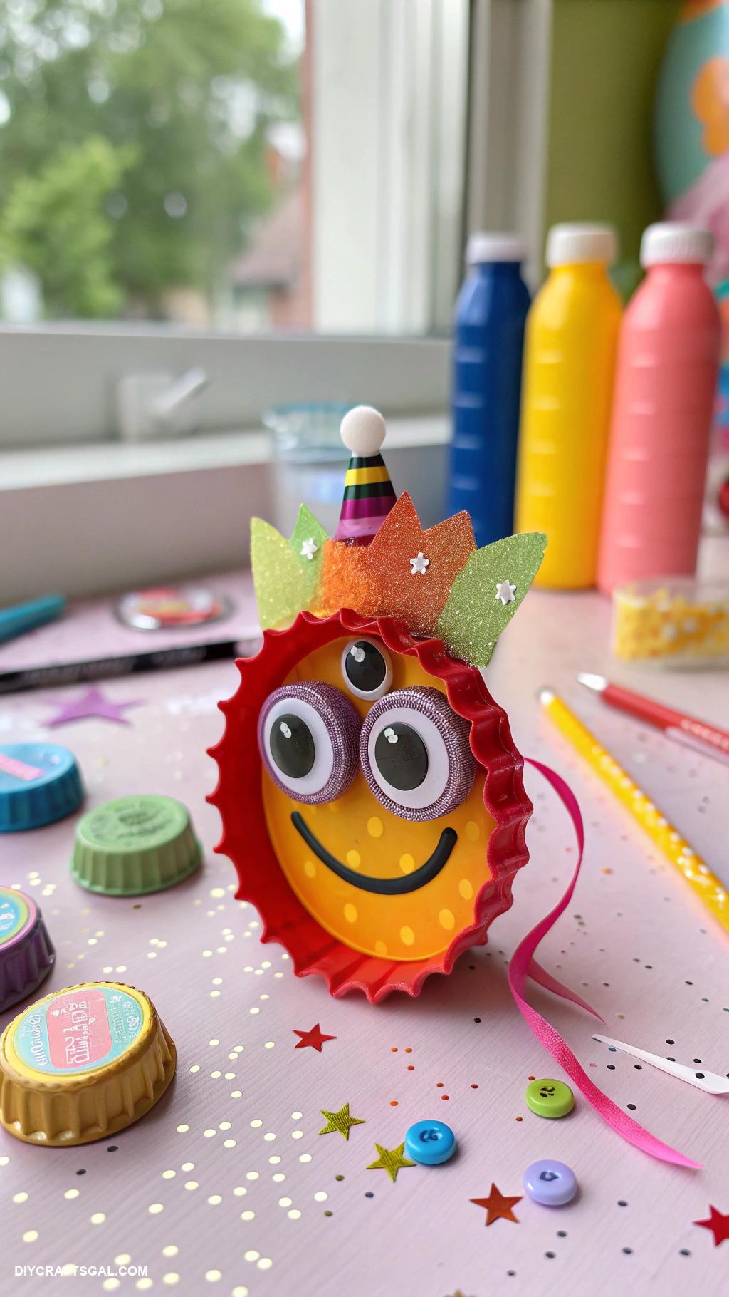 crafts for kids Bottle cap monsters for playful art