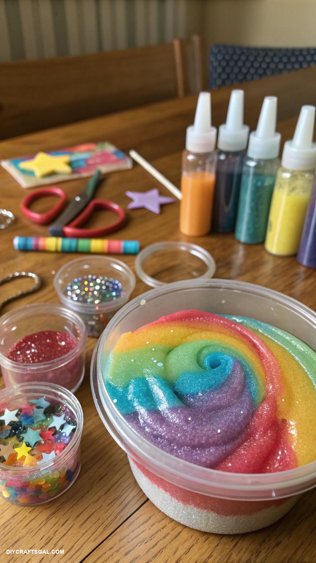 crafts for kids Homemade slime with glitter and colors