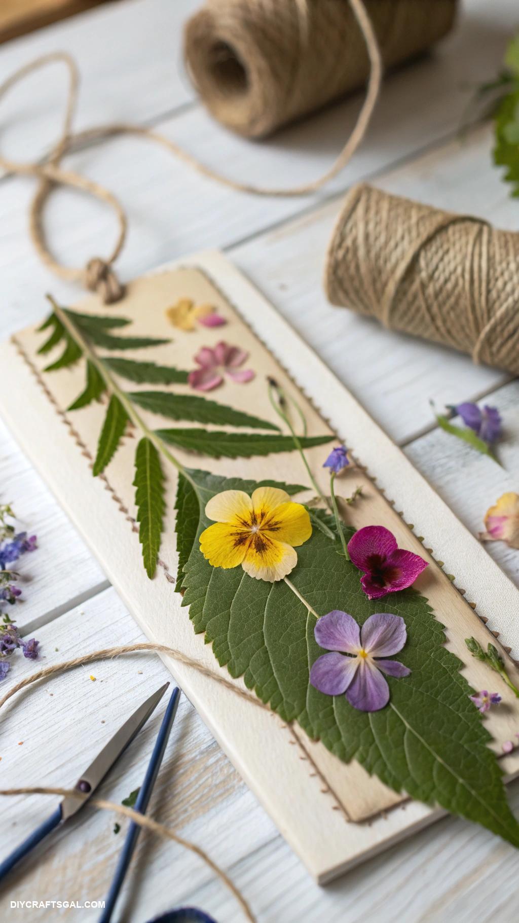 crafts for kids Nature leaf bookmarks with pressed flowers