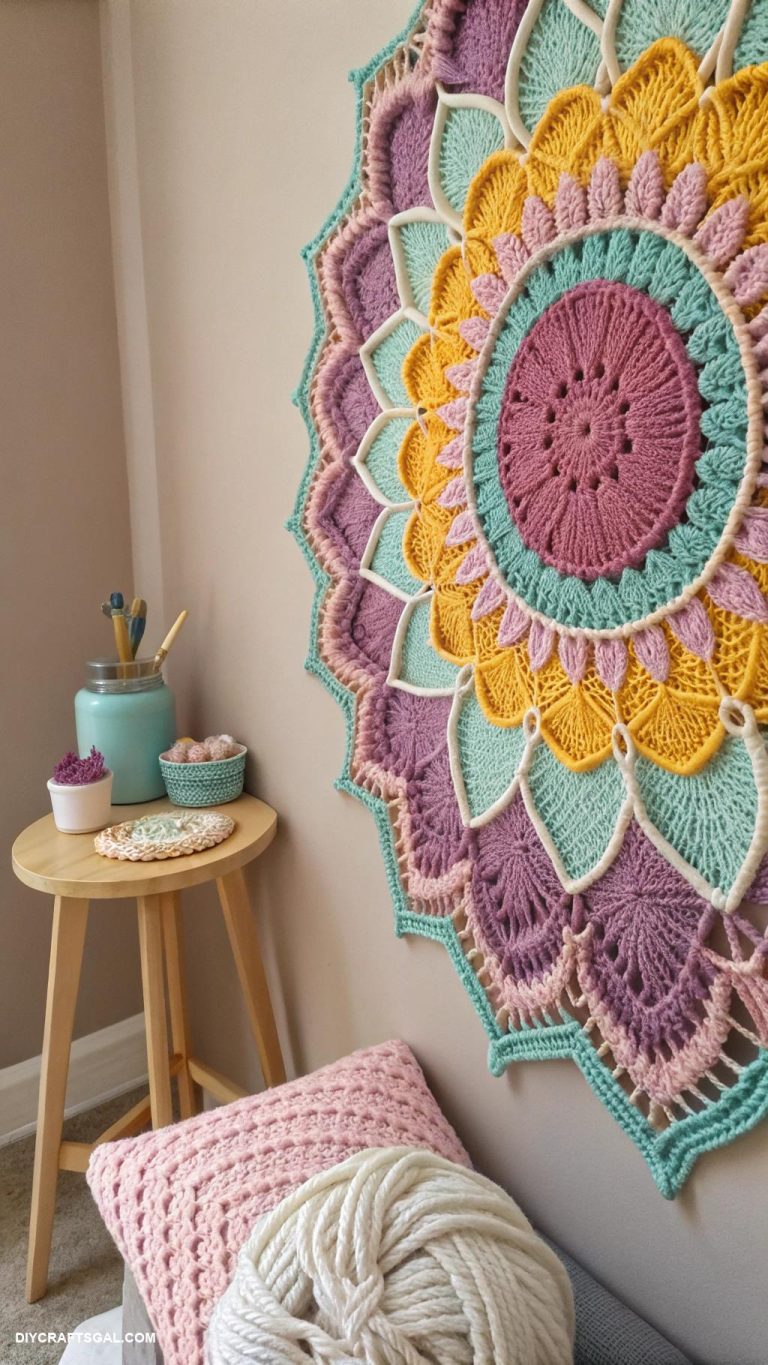 crochet ideas Crochet wall art using vibrant yarn