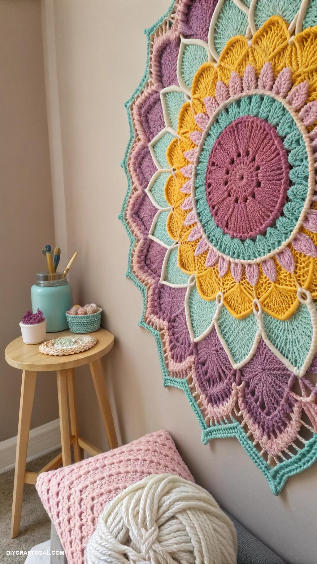 crochet ideas Crochet wall art using vibrant yarn