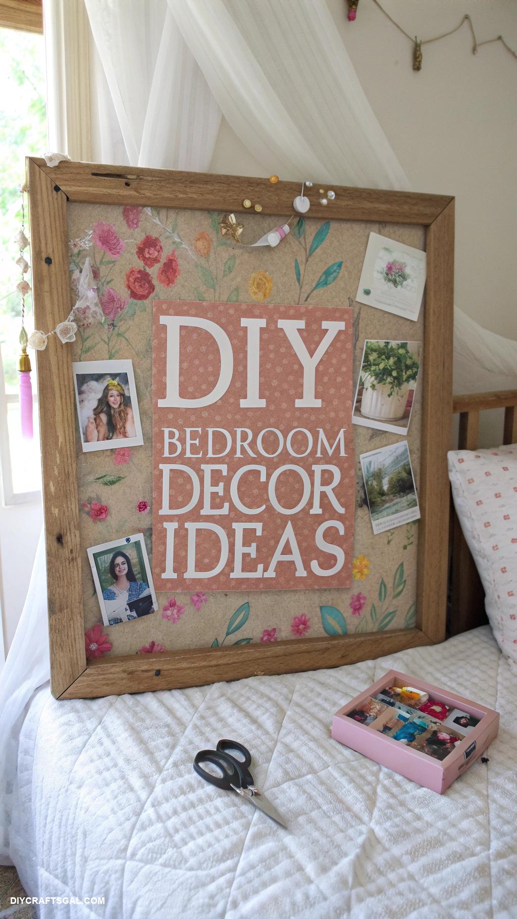 diy bedroom decor ideas Fabric covered bulletin board with photos