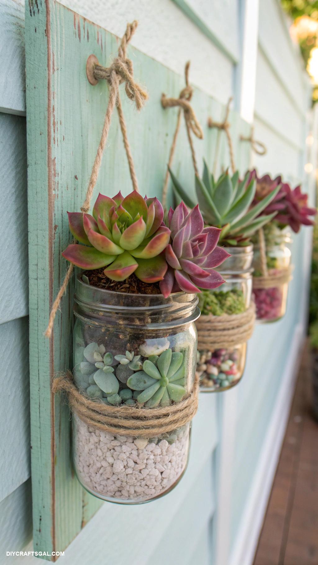diy bedroom decor ideas Mason jar wall planters with succulents