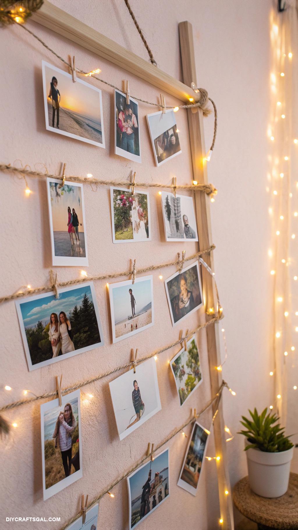diy bedroom decor ideas Personalized photo collage on string
