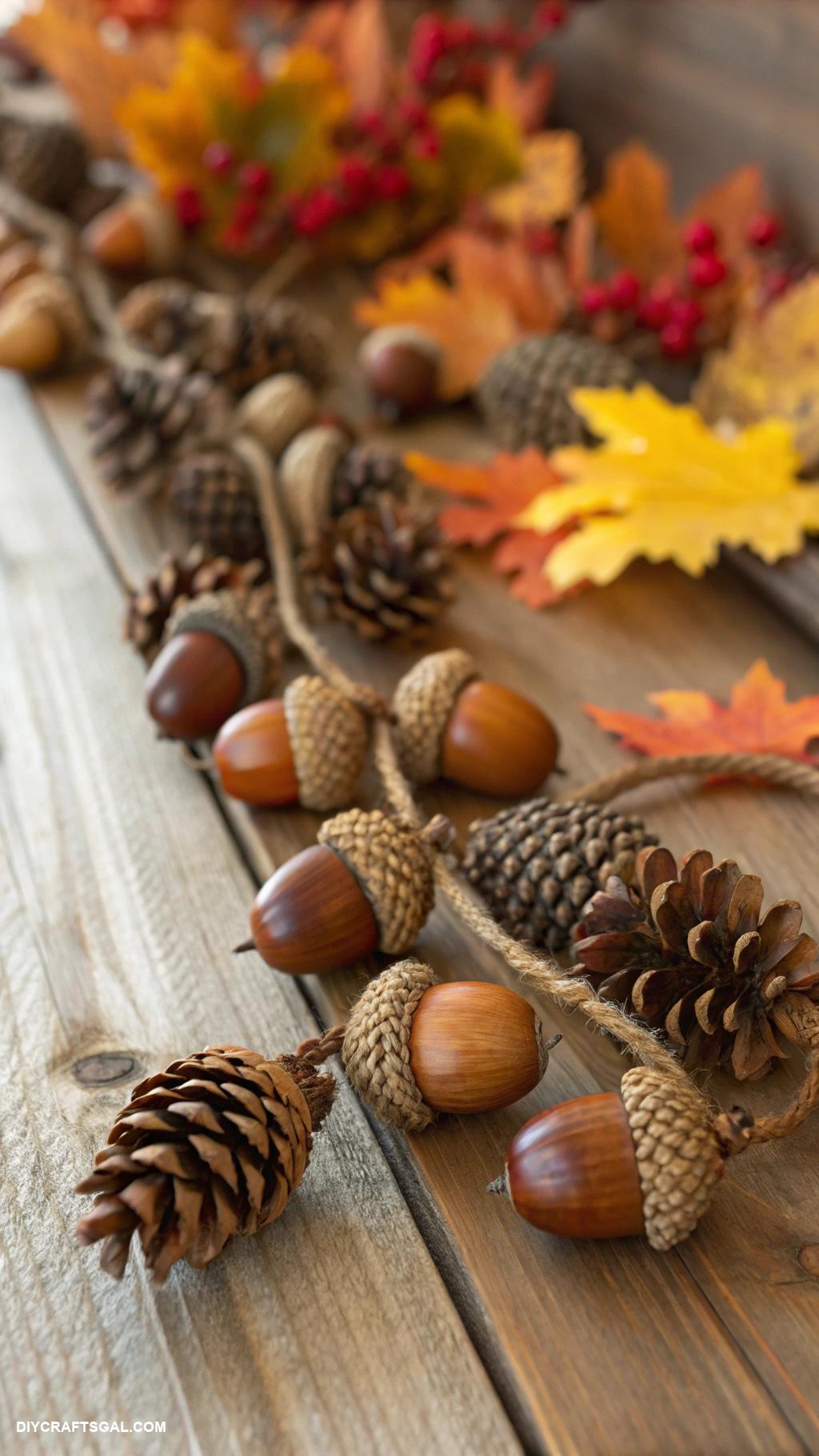 diy fall crafts ACorn and pinecone garland for decoration