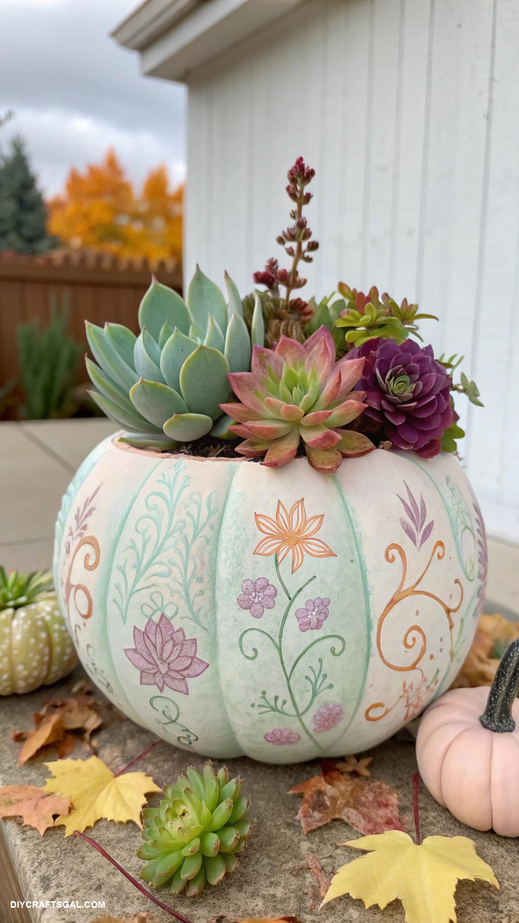 diy fall crafts Painted pumpkin succulent planters