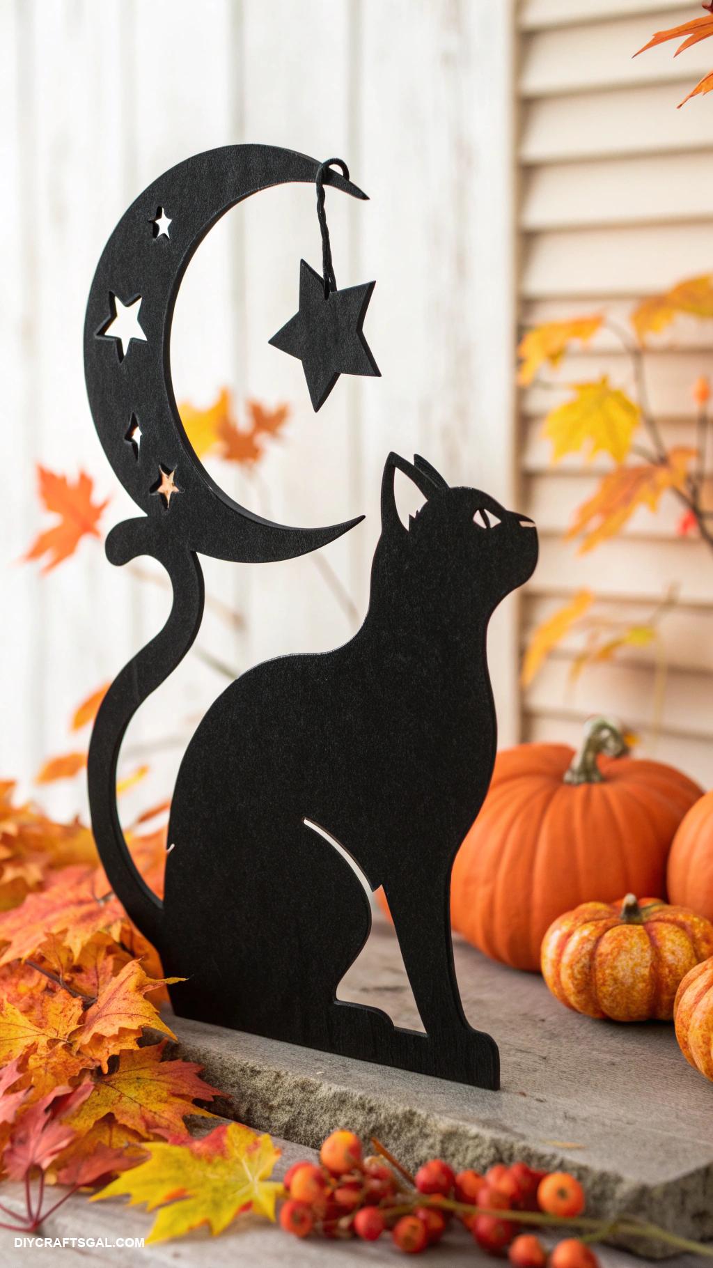 diy halloween decorations Black cat silhouette door hanger