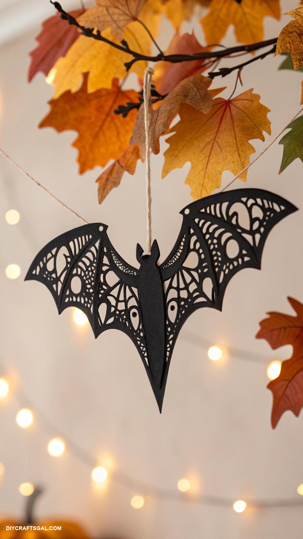 diy halloween decorations Hanging bat silhouettes from string
