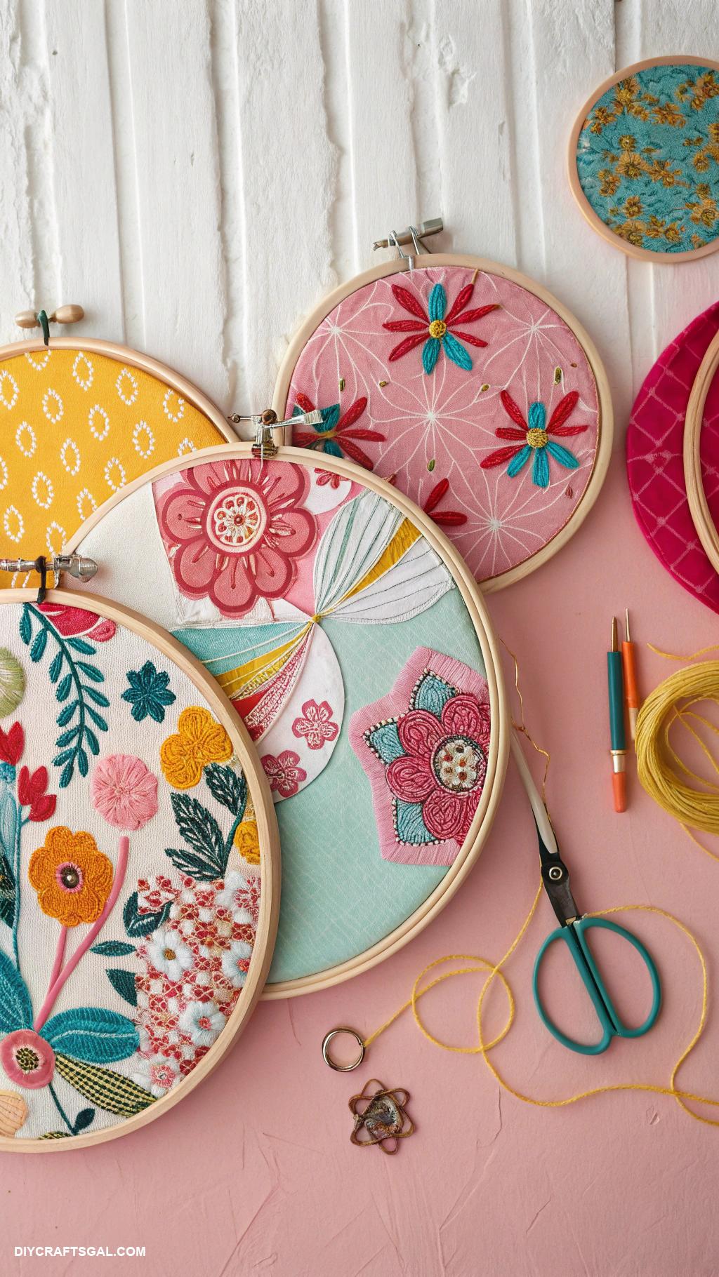 diy home decor ideas DIY fabric wall art with embroidery hoops