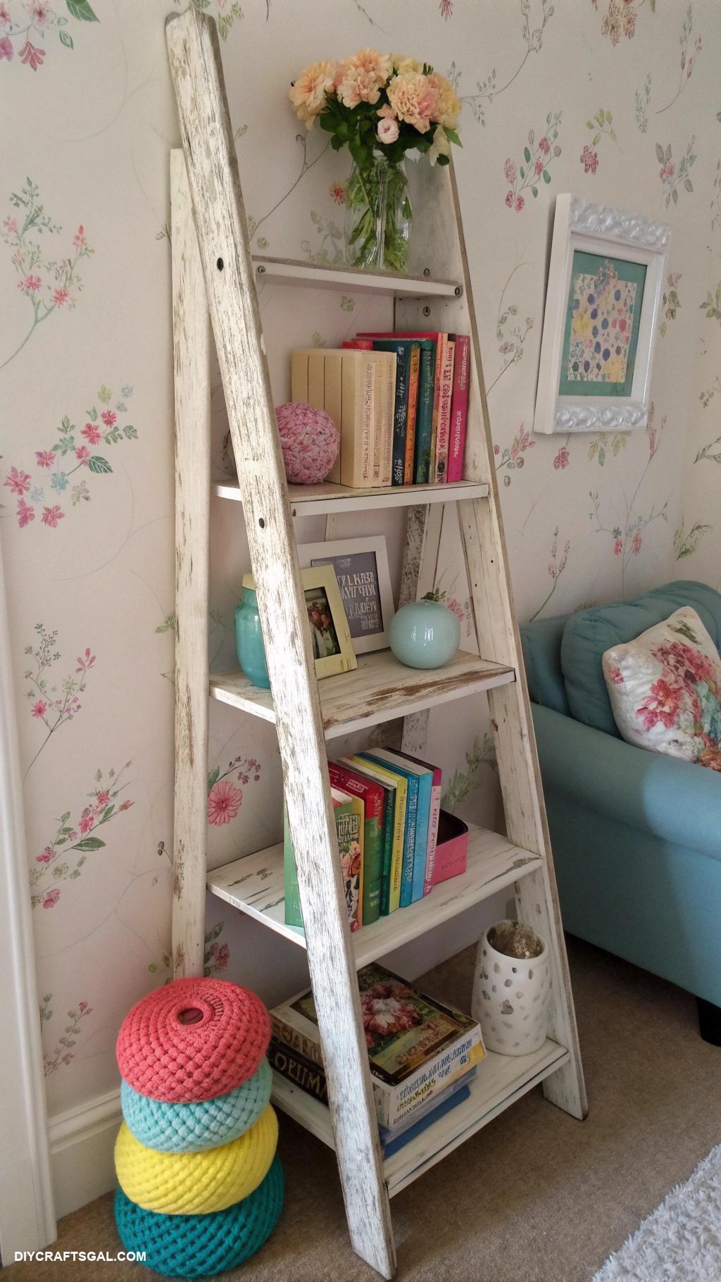 diy home decor ideas Repurposed ladder as unique bookshelf