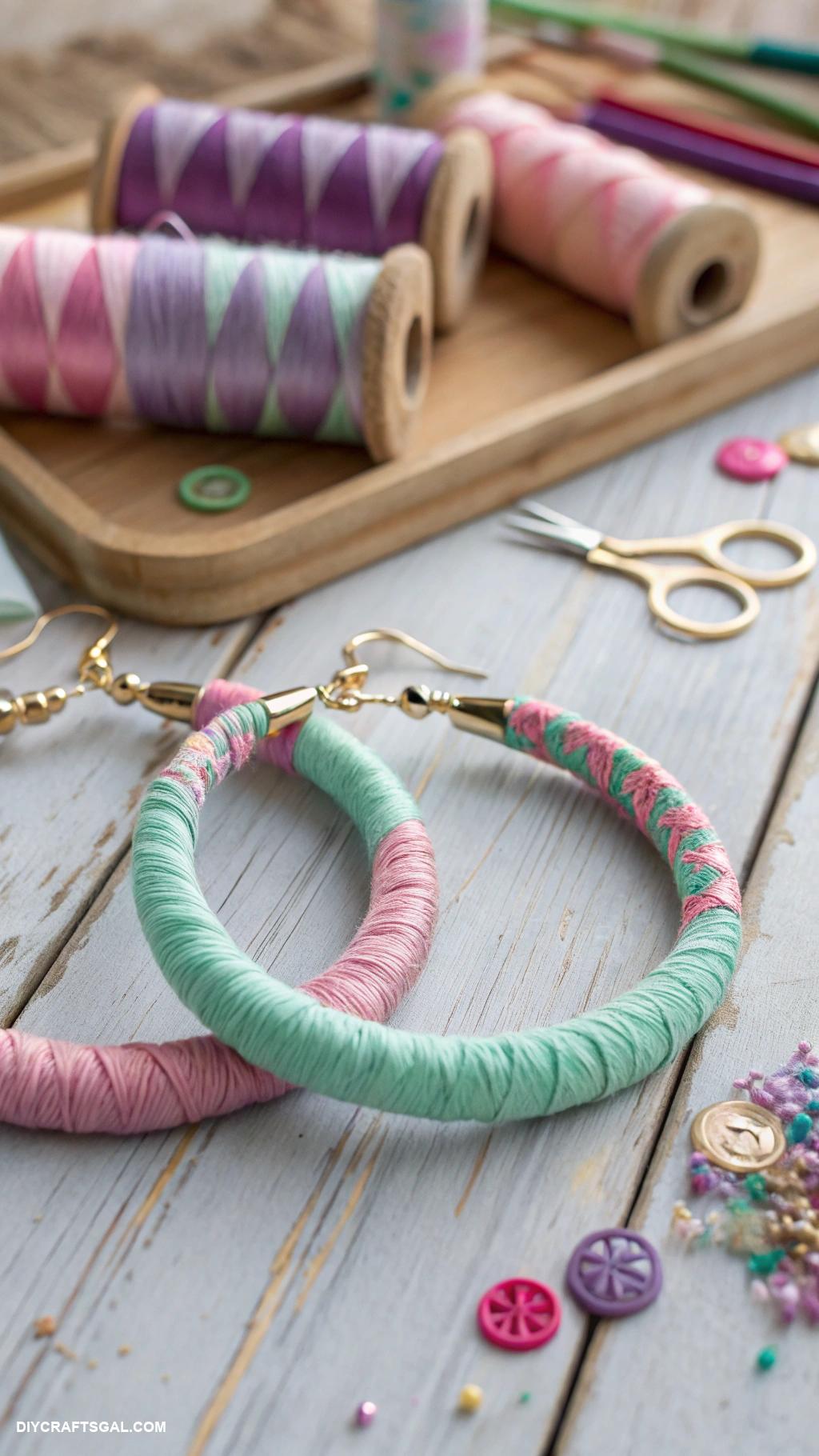 diy jewelry ideas Fabric wrapped wire hoop earrings