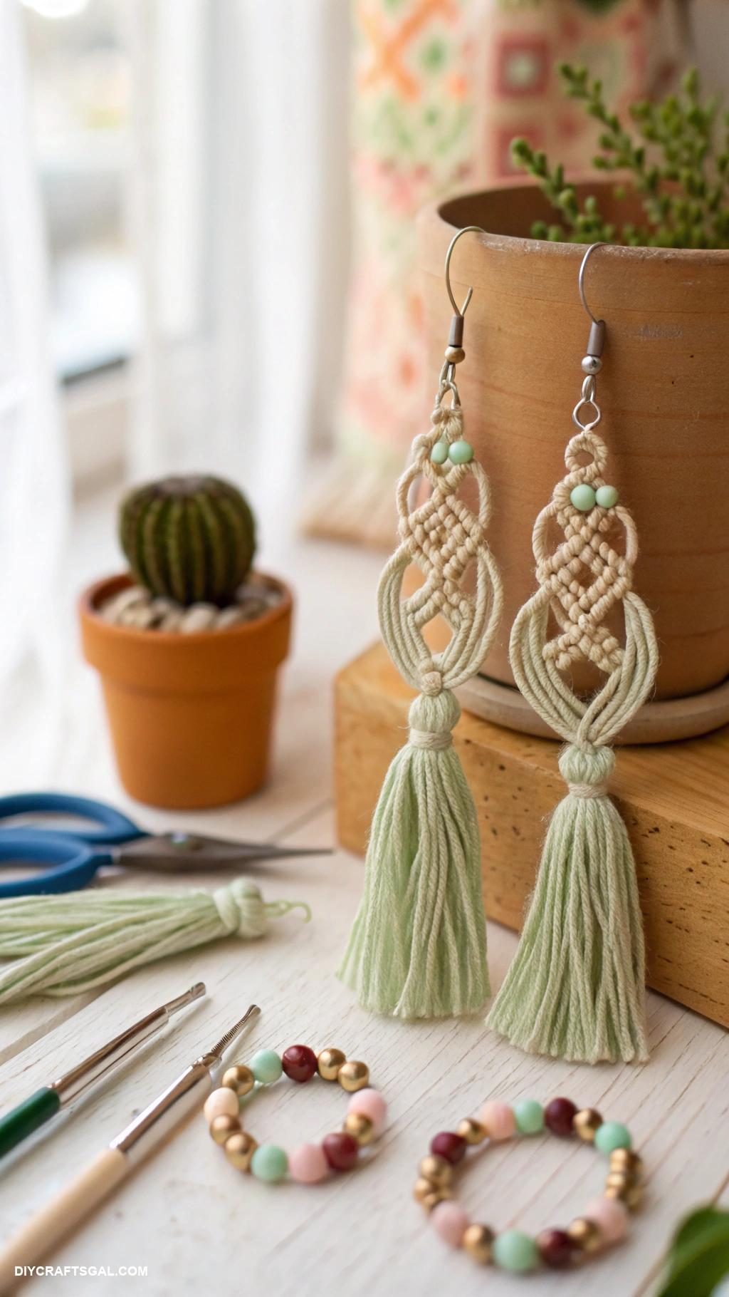diy jewelry ideas Macramy plant hanger earrings