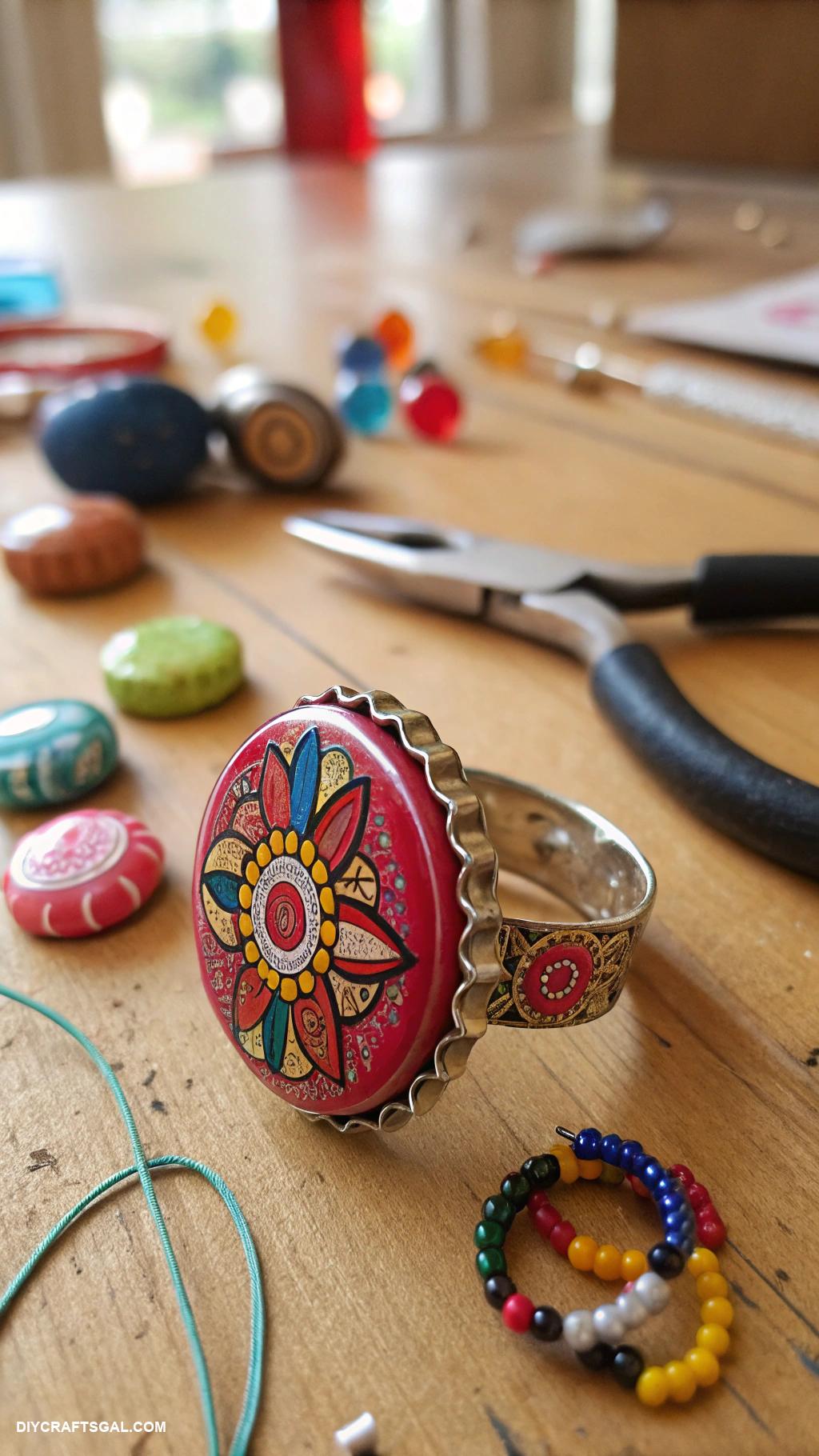 diy jewelry ideas Upcycled bottle cap rings