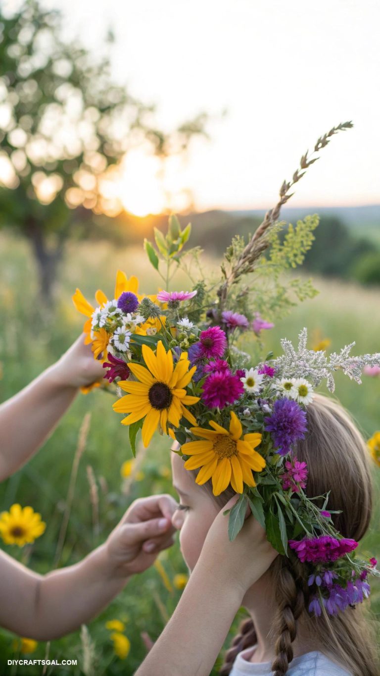 summer crafts for kids DIY flower crowns using wildflowers