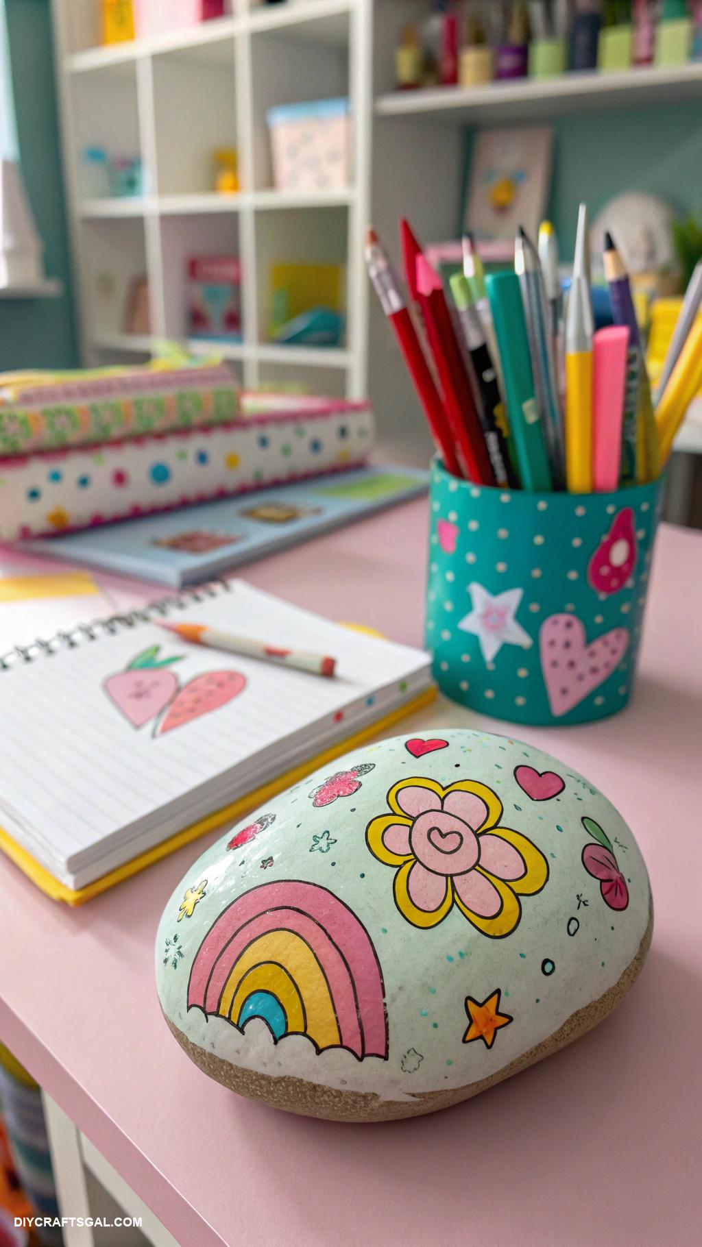 back to school crafts for kids Painted rock paperweights for desk organization