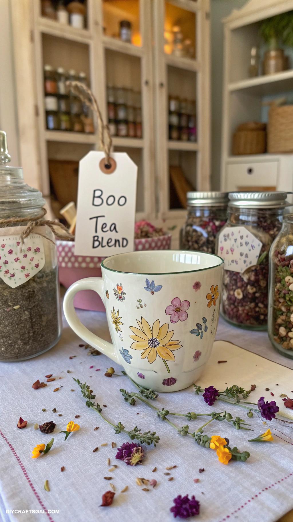 boo basket ideas Artisan tea blend with whimsical mugs