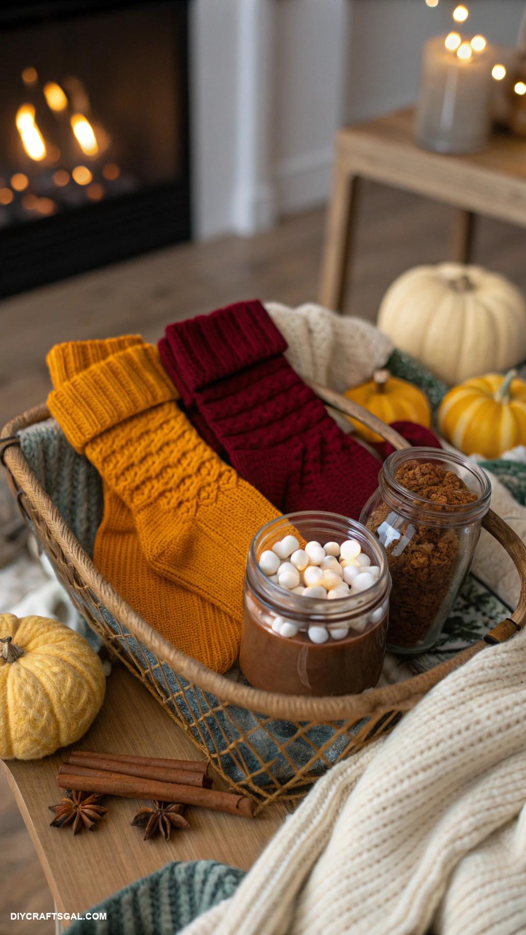 boo basket ideas Cozy knitted socks and hot cocoa kit