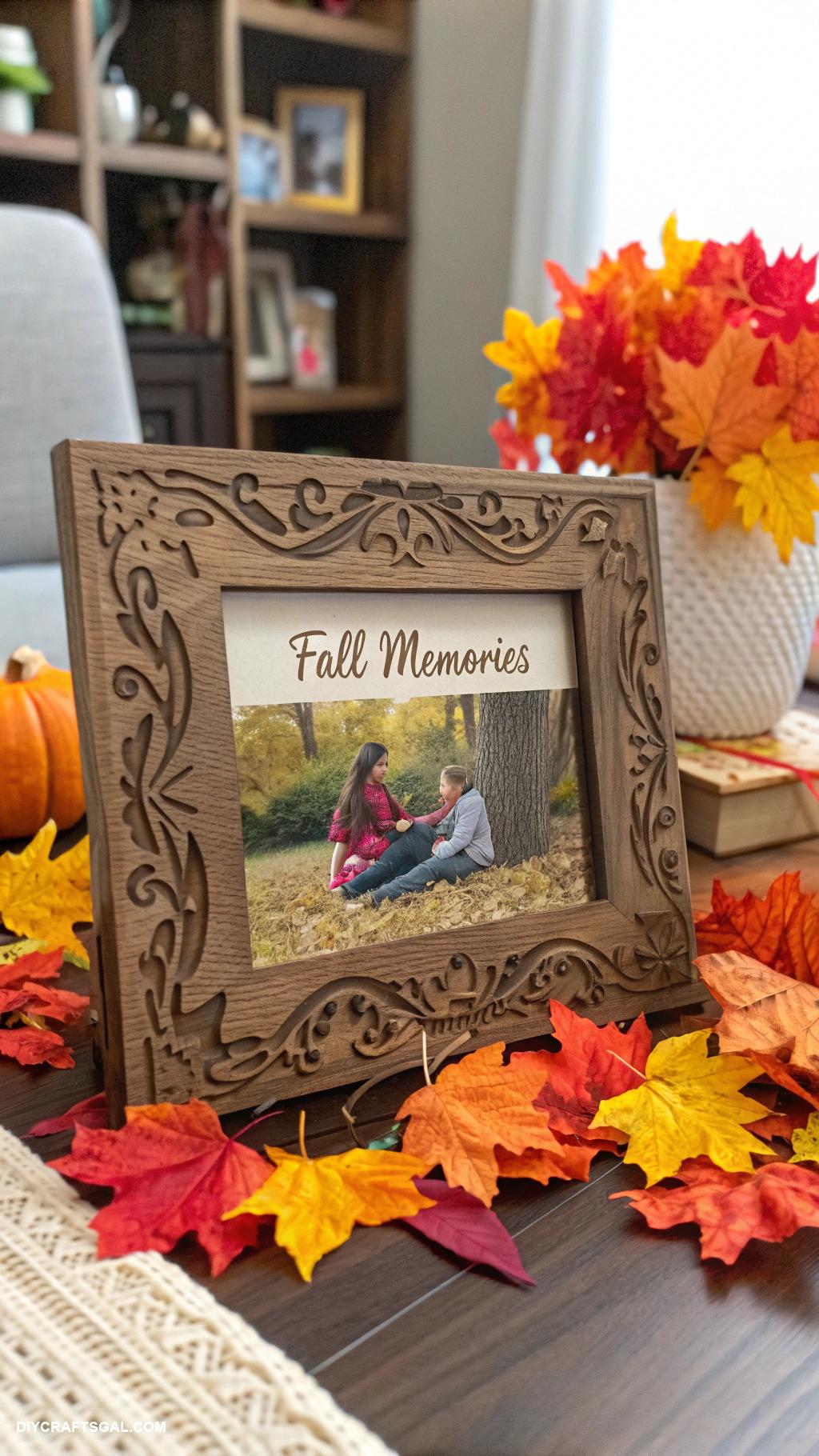 boo basket ideas Personalized photo frame and fall leaves