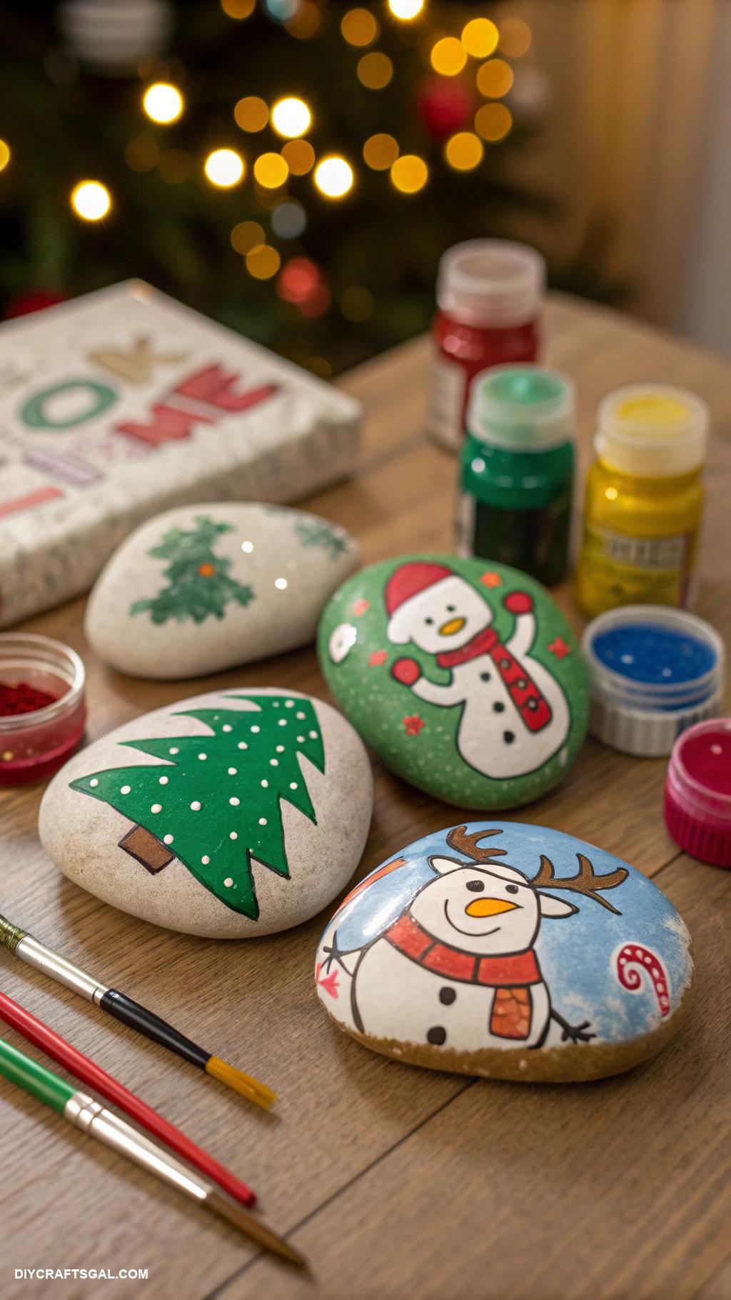 christmas crafts for kids Holiday themed painted rocks