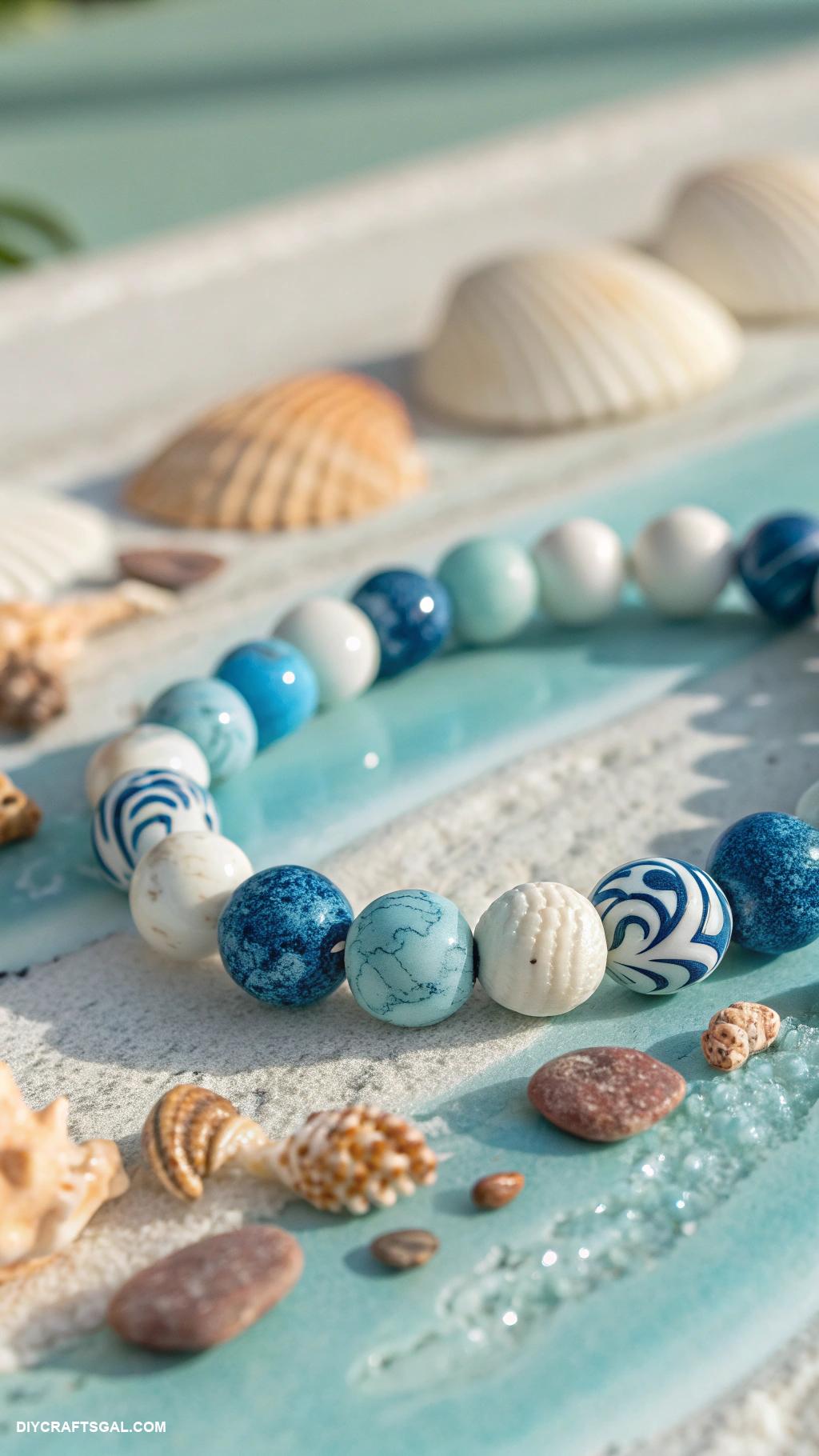 clay bead bracelet ideas Ocean wave blue and white combo