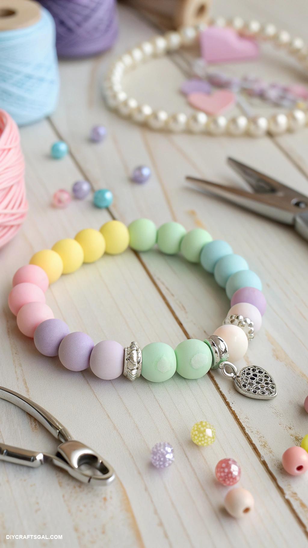 clay bead bracelet ideas Pastel rainbow color blocking design