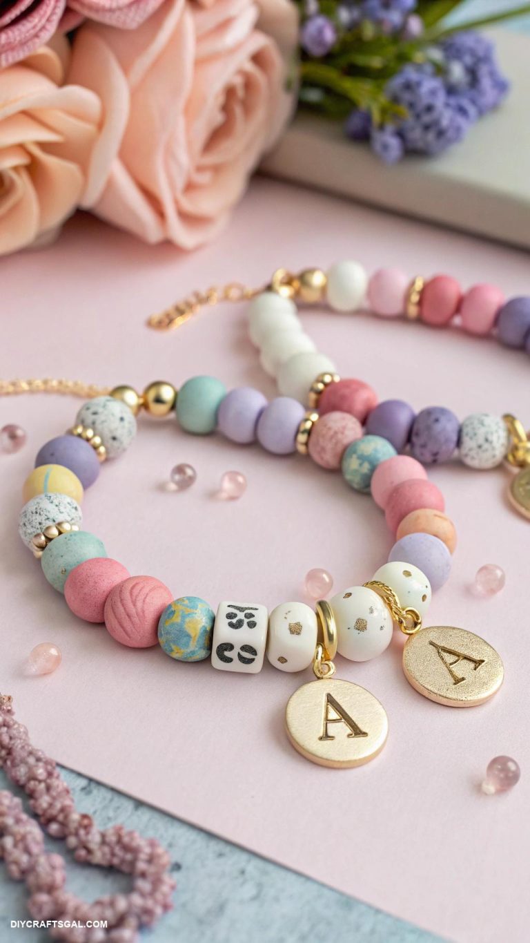 clay bead bracelet ideas Personalized initial charm integration