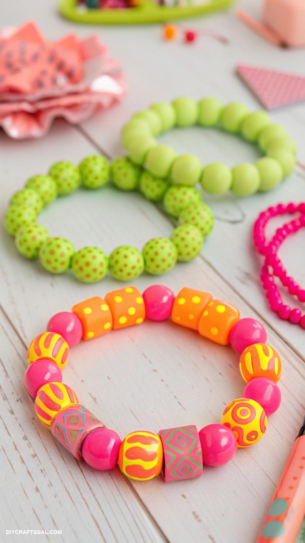 clay bead bracelet ideas Vintage retro neon patterns