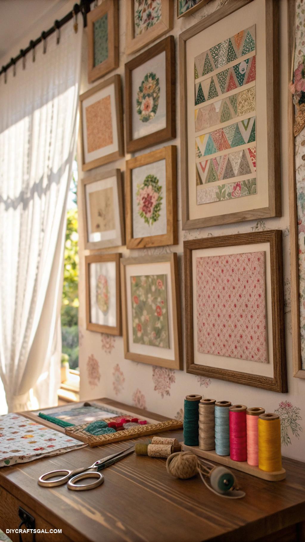 craft room decor Framed fabric swatches as art