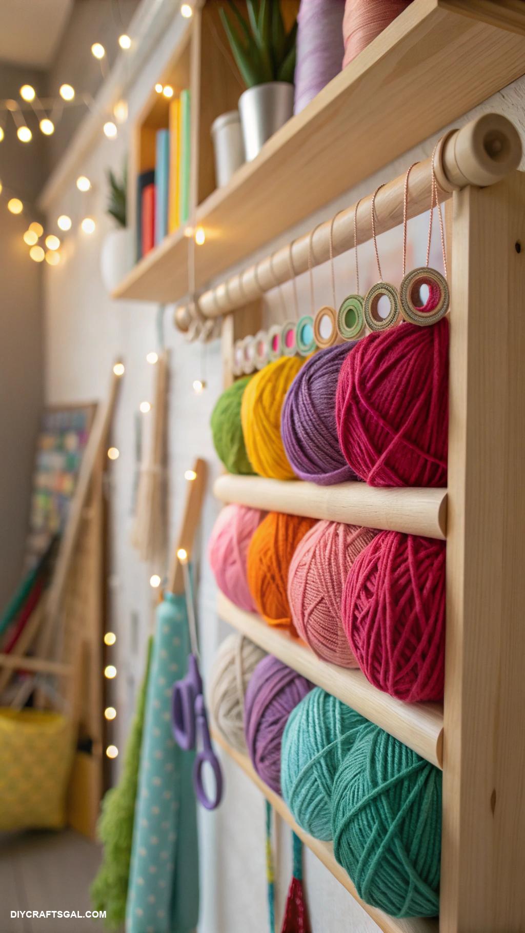 craft room decor Hanging yarn organizer with dowels