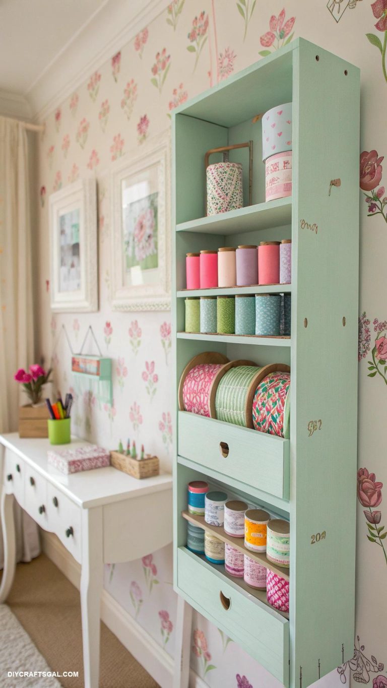 craft room decor Repurposed drawers as wall shelves