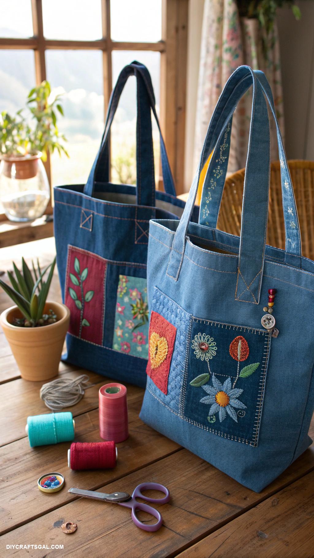 crafts for adults Upcycled denim tote bags for shopping