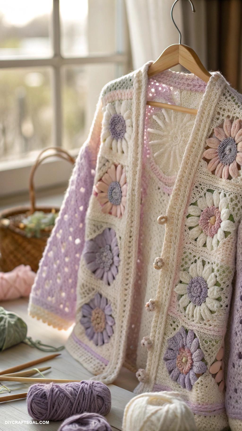 crochet clothes Elegant crochet cardigan with floral motifs
