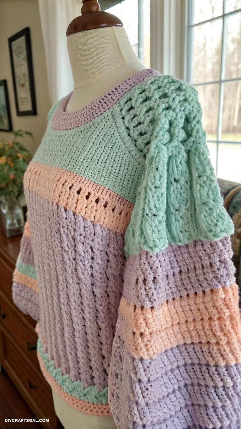 crochet clothes Textured crochet sweater with balloon sleeves