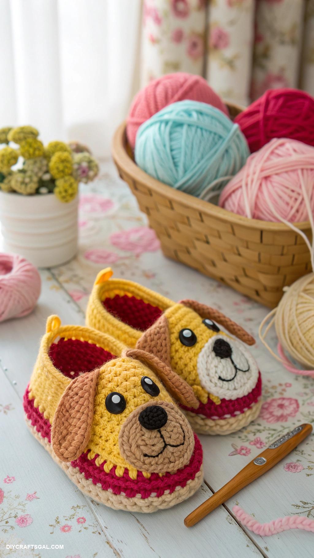 crochet dogs Adorable crochet puppy slippers for kids