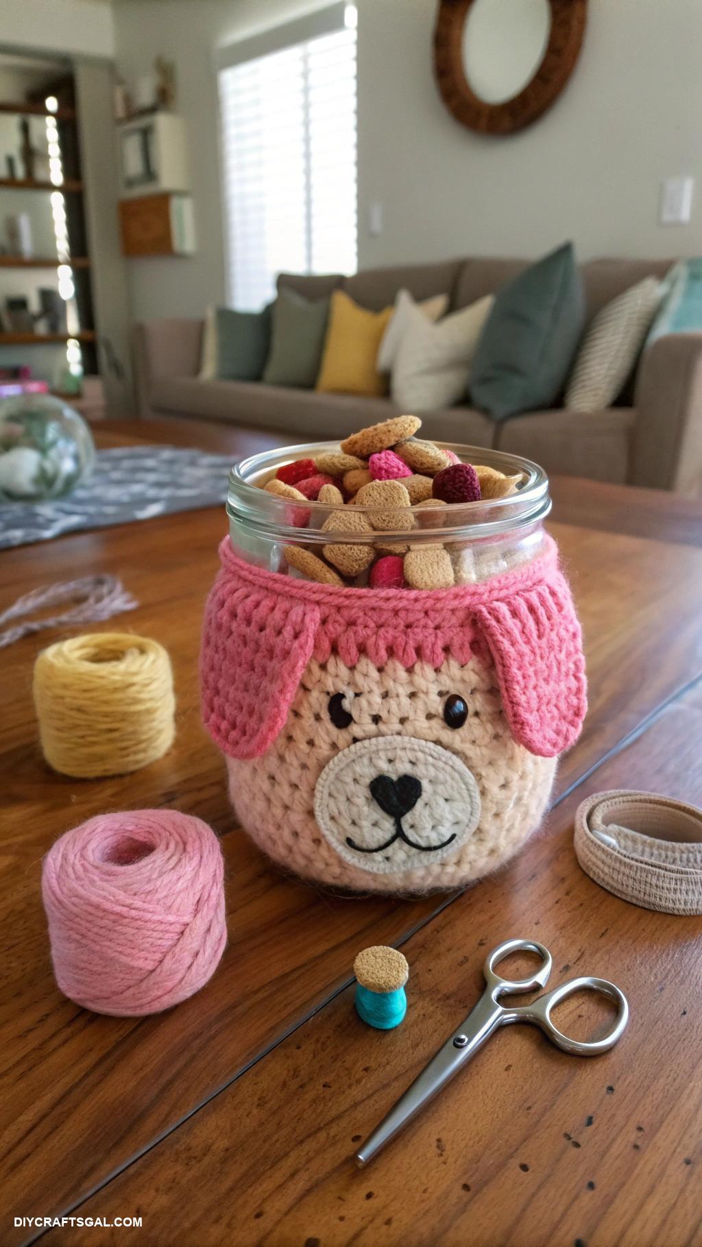 crochet dogs Crochet dog treat jar cozy