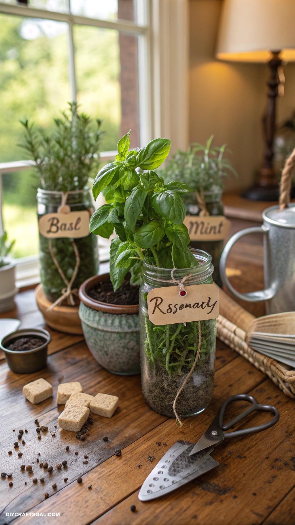 diy arts and crafts ideas Mason jar herb garden for kitchen