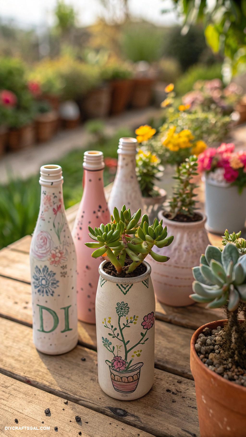 diy arts and crafts ideas Upcycled bottle planters for succulents