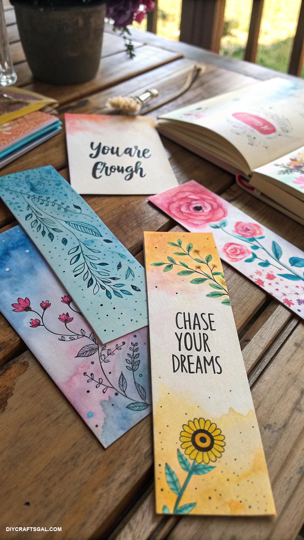 diy arts and crafts ideas Watercolor bookmark creations with quotes