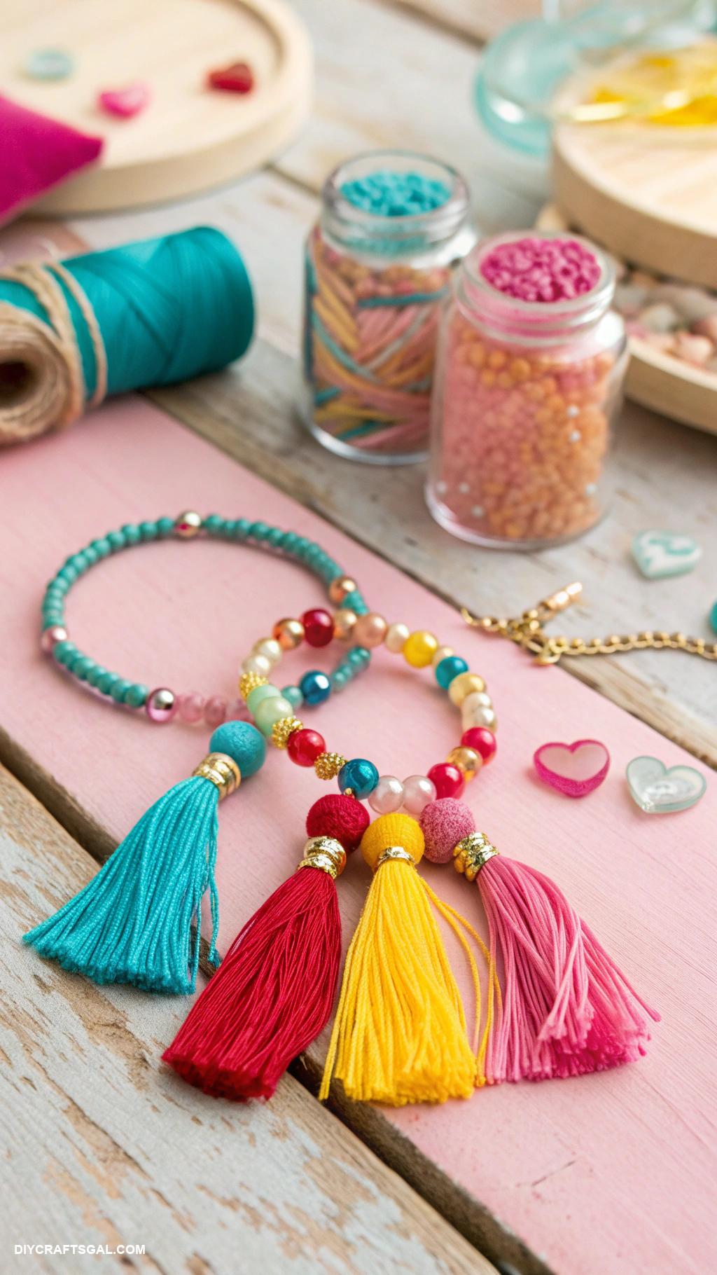 diy bracelet ideas Colorful tassel bracelets with beads