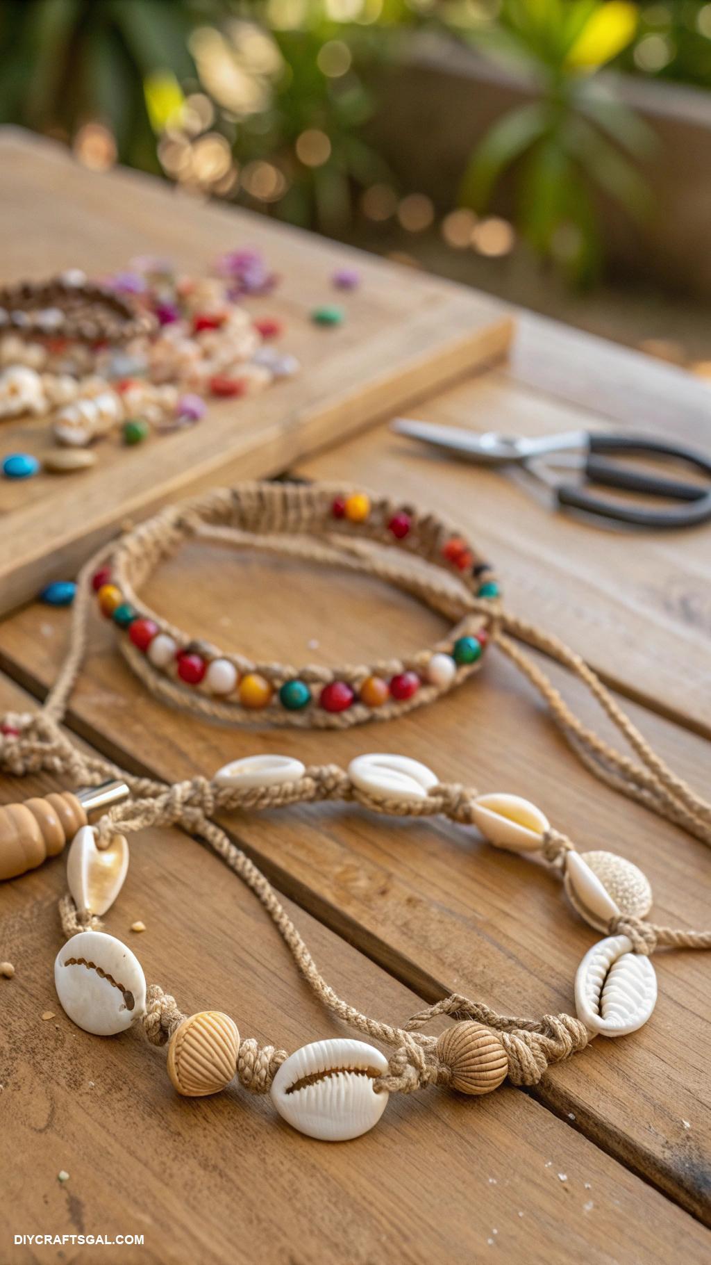 diy bracelet ideas Knotted hemp bracelets with shells