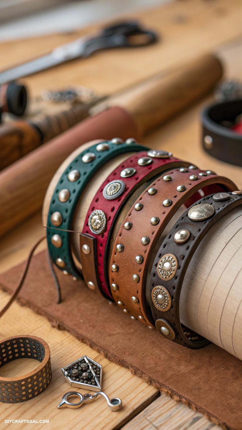 diy bracelet ideas Leather wrap bracelets with metal studs