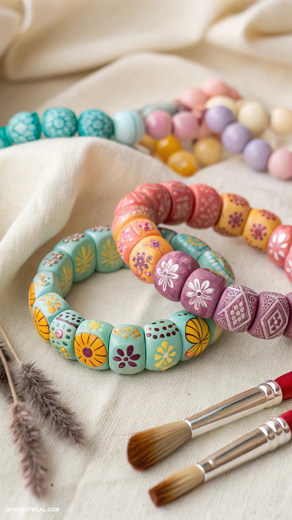 diy bracelet ideas Painted wooden bead bracelets with patterns