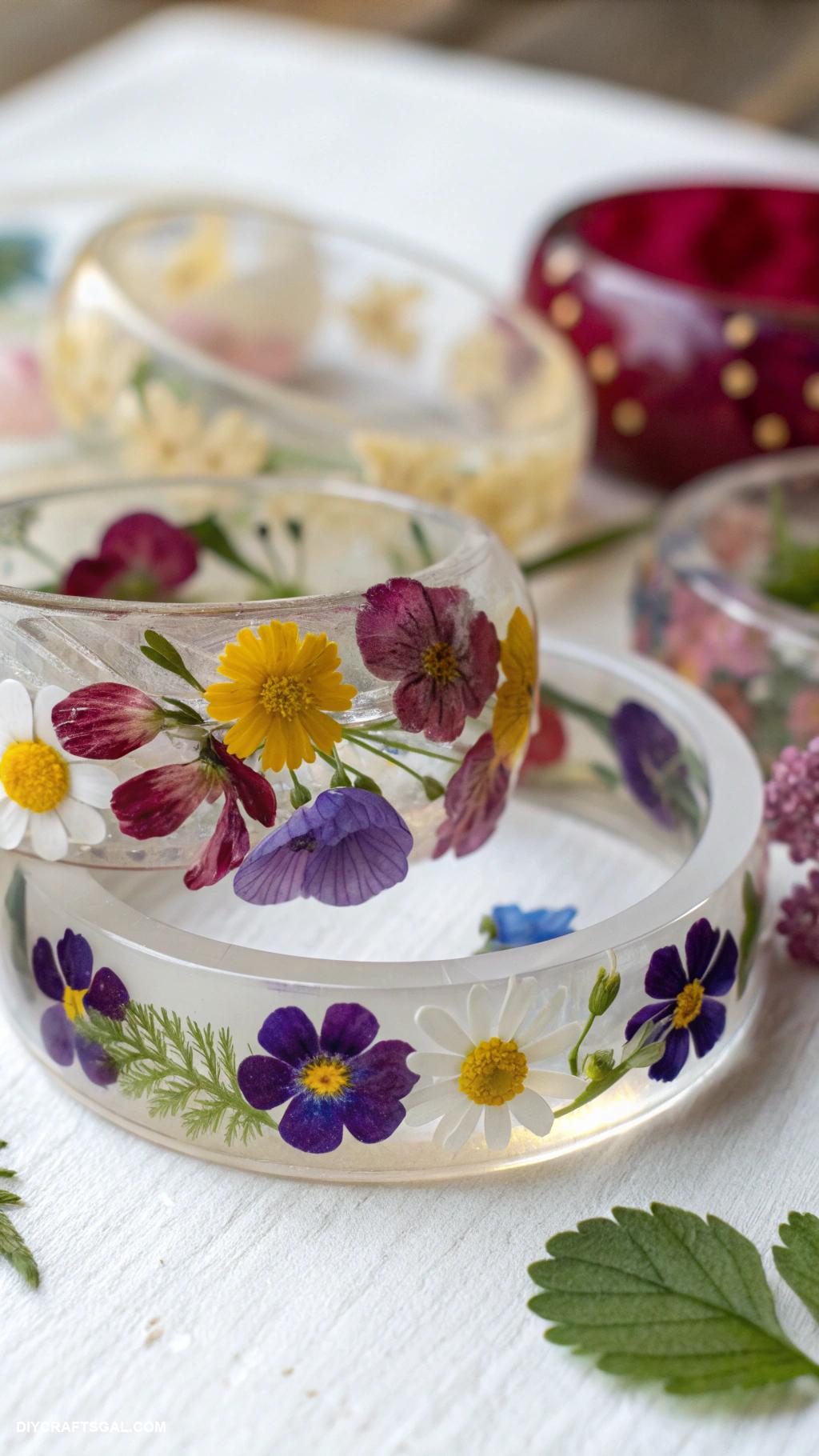 diy bracelet ideas Resin bracelets with flower inclusions