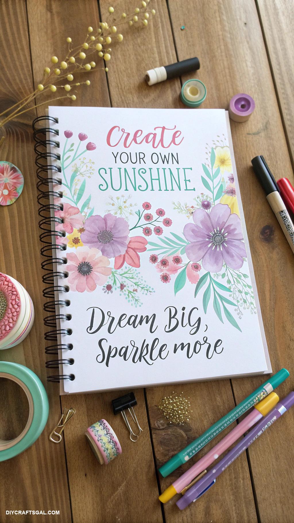 diy bullet journal ideas Custom cover page with hand lettered quotes