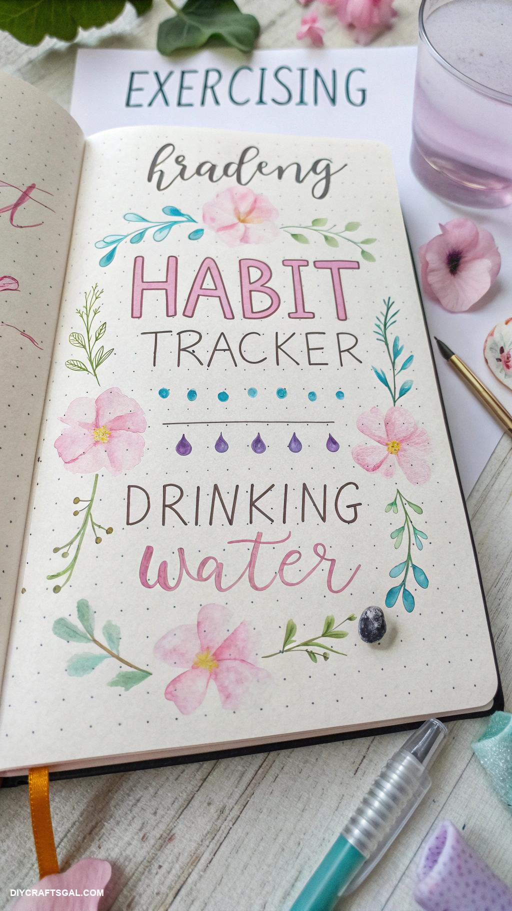 diy bullet journal ideas Habit tracker using watercolor brush strokes