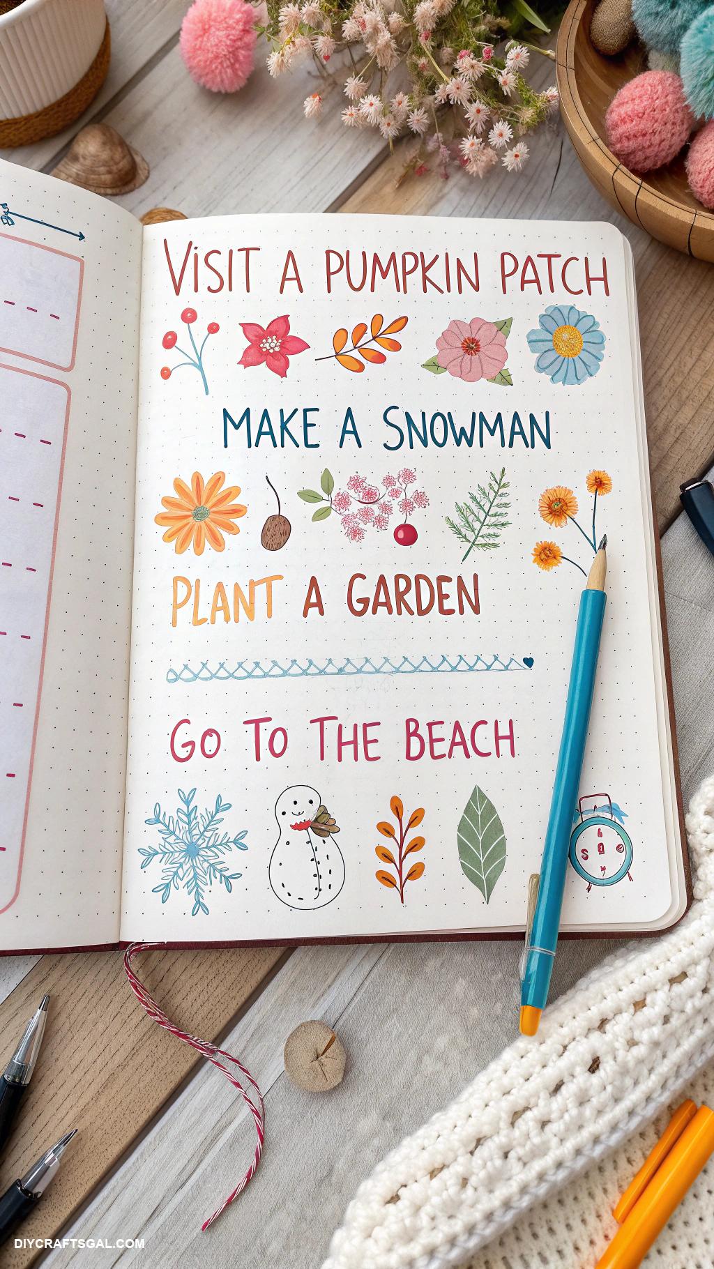 diy bullet journal ideas Seasonal bucket lists with images or sketches